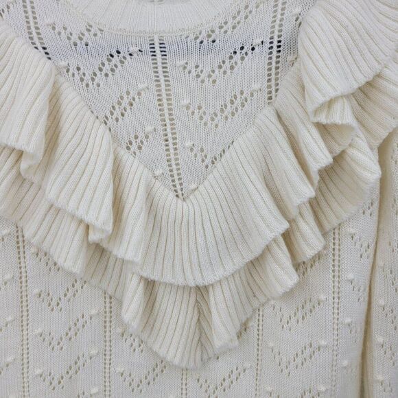 Tularosa Womens Ivory Ruffle Knit Sweater S Wool Bell Sleeve Feminine Soft Girl - Picture 6 of 12